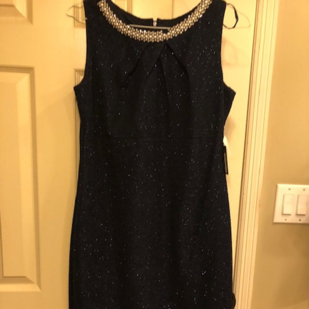 Marina Navy Sparkle, lined, Shift Dress, Size 14, NWT